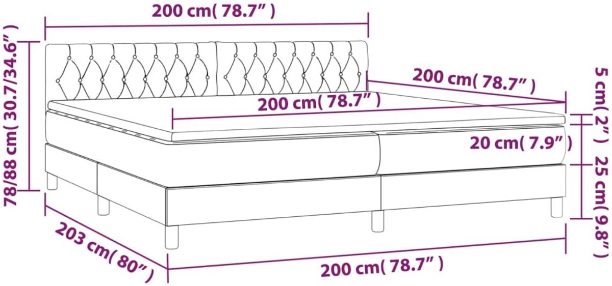 Omabeta Gezinslijn - Boxspringbed met matras - Lichtgrijs - Velours - 200x200 cm met LED-verlichting