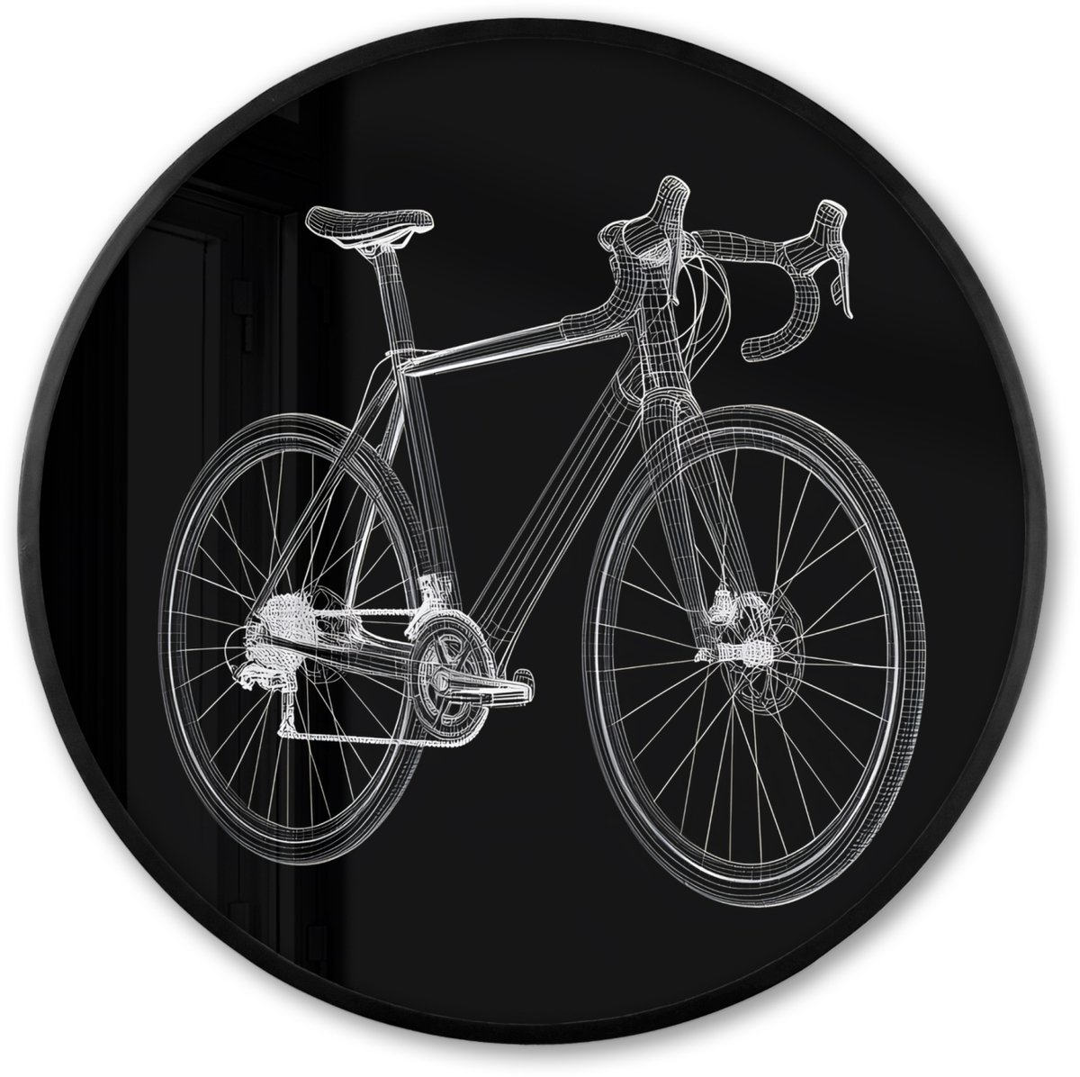 FrameYourWall Poster in lijst Rond - Fotolijst 80x80 cm - Posters - Lijnen - Illustratie - Wit - Ronde posterlijst zwart - Decoratie - Wanddecoratie woonkamer - Muurdecoratie slaapkamer Fiets - Illustratie