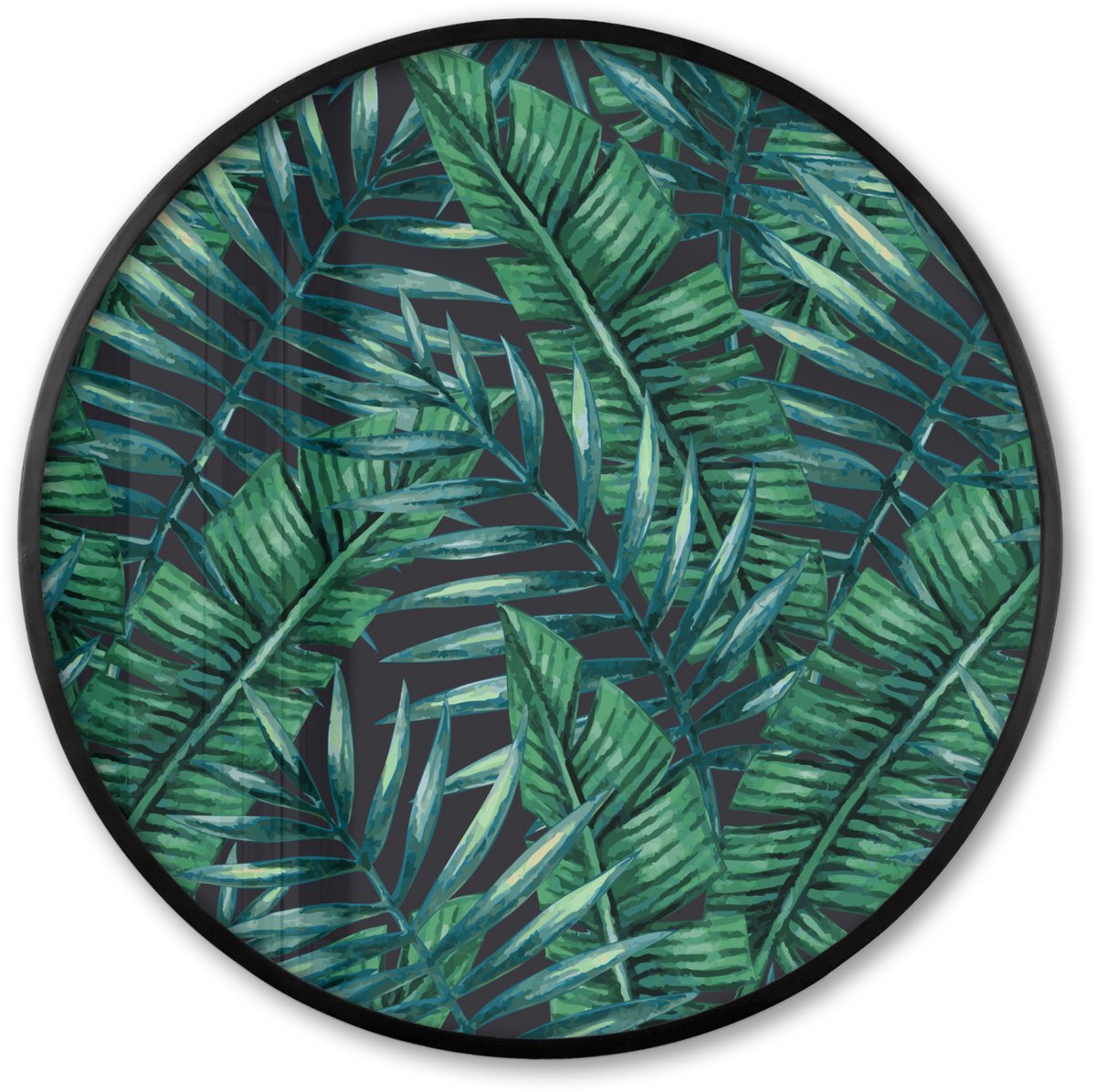 FrameYourWall Poster in lijst Rond - Fotolijst 60x60 cm - Posters - Bladeren - Jungle - Tropical - Ronde posterlijst zwart - Decoratie - Wanddecoratie woonkamer - Muurdecoratie slaapkamer Multicolor