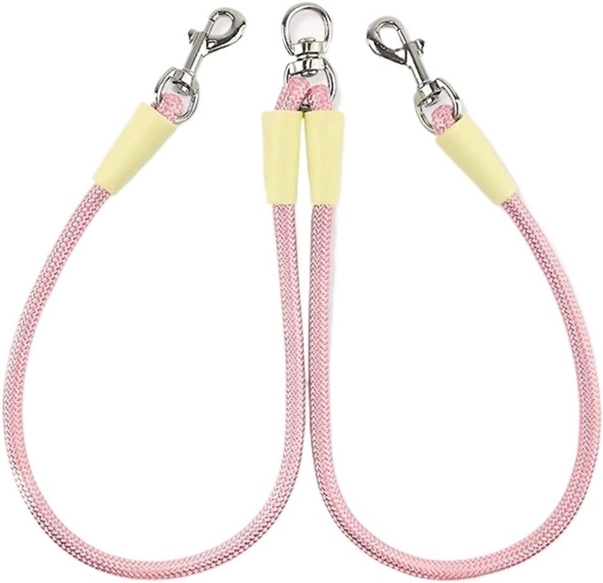 Daity 1. Dubbele hondenriem, anti-klitriem, geschikt voor twee honden, riemverdeler, geschikt voor het uitlaten van twee honden, 0,6 * 50 cm (roze)