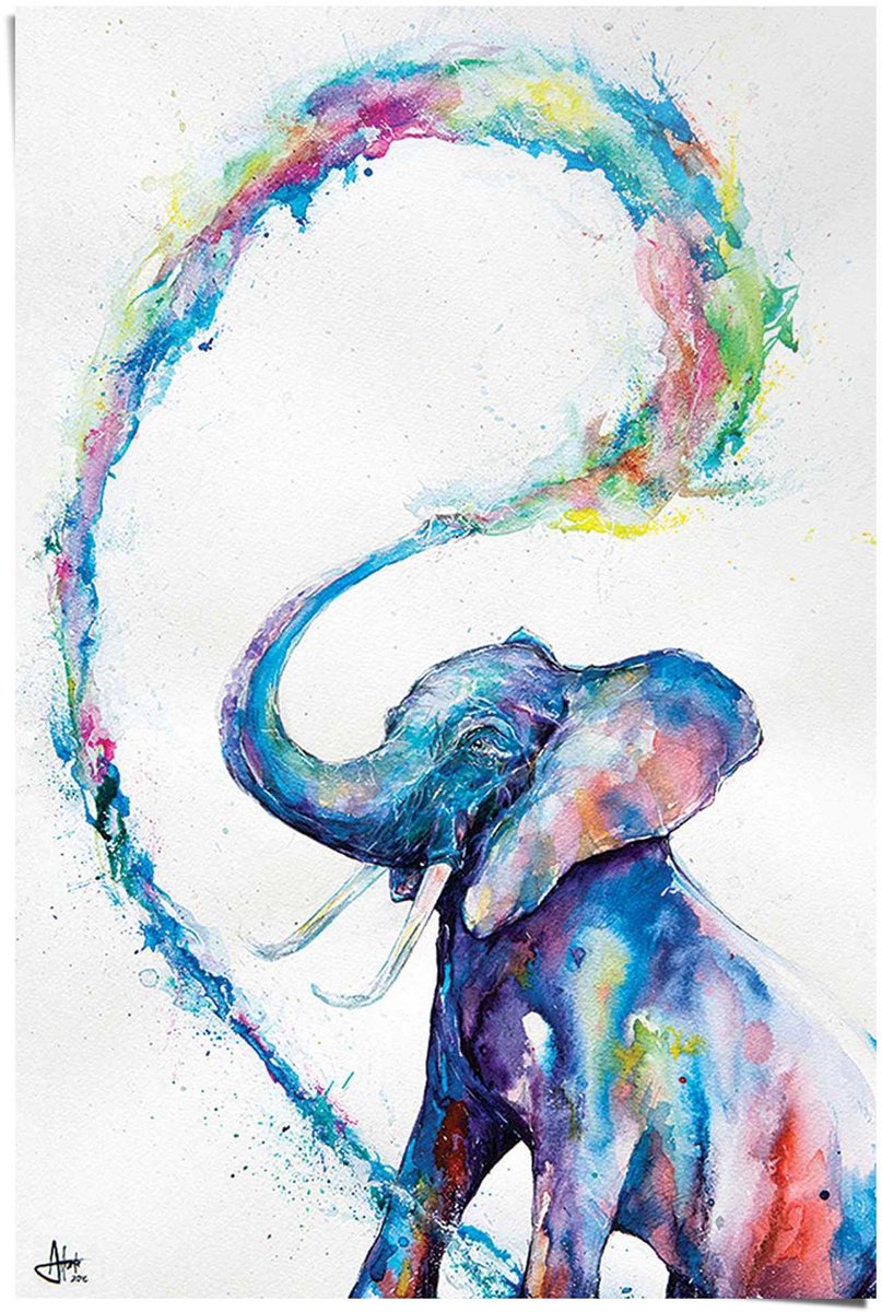 REINDERS Poster Olifant - 91,5 x 61 - Papier - REINDERS Bonte kleuren