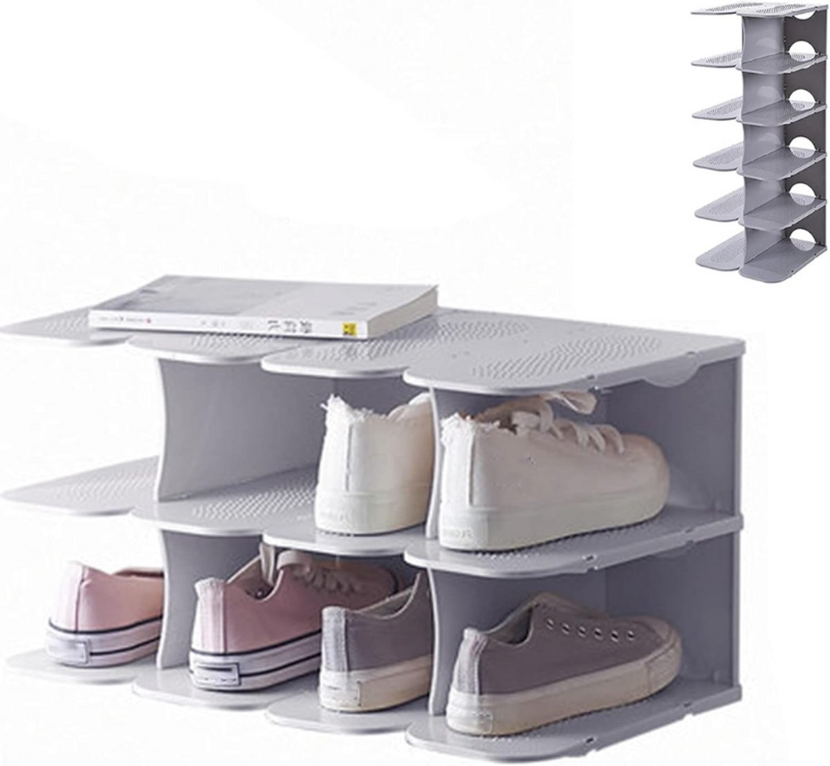 BOG DIY Schoenenrek Voor Smalle En Brede Schoenen – Vrijstaande Schoenen Organizer Voor Laarzen, Sneakers En Slippers – Opbergoplossing Voor Hal, Slaapkamer Of Kast – Grijs 24 x 27 x 63 Cm