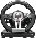Zwart race stuur met 'PXN' logo in het midden. Knoppen en een D-pad aan de zijkanten.
