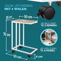 Afmetingen van de bijzettafel met wielen: 50x35x70cm. Veelzijdig & Mobiel, inclusief 2 remmen.