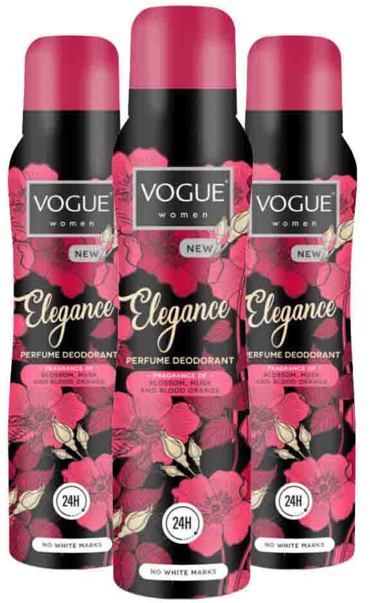 Vogue Elegance Parfum Deodorant - 3 x 150 ml - Voordeelverpakking