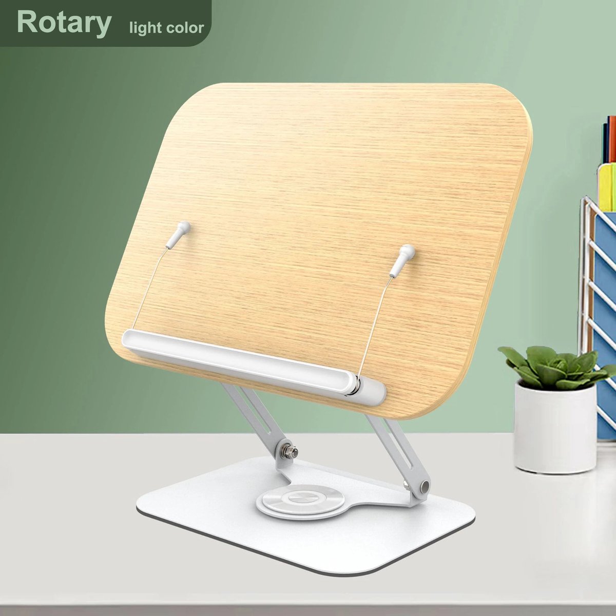 Nieuwe Boekenstandaard Verstelbaar met 360° Draaiende Basis en Elastische Clips voor Lezers Model BS360