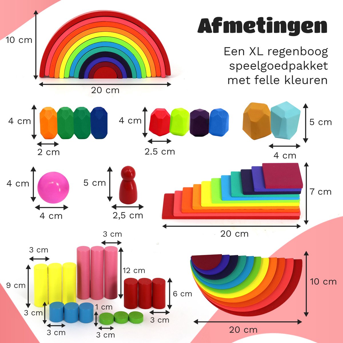 EverGoods XL Regenboog Speelgoed - Montessori Speelgoed- Educatief Speelgoed - Sensorisch Speelgoed - Houten Blokken - Stapelstenen - Incl. Opbergzakje — afbeelding 2