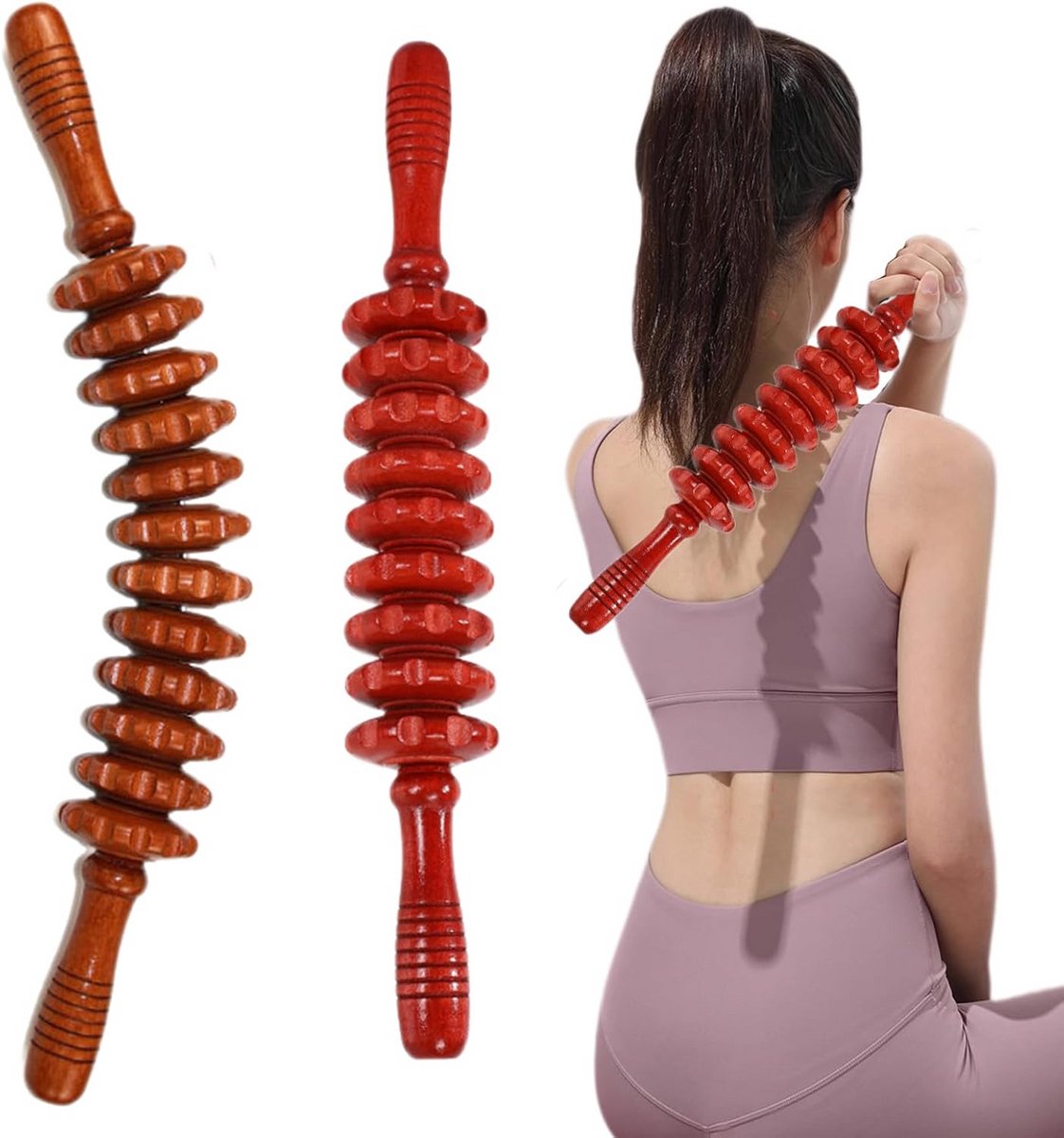 Houten Massage Roller Set (2 Stuks) voor Spierherstel en Ontspanning van Rug, Nek en Benen
