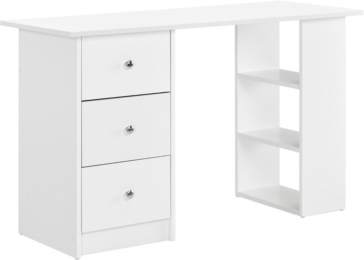 Bureau met 3 Lades en Opbergvakken - Wit Werkplek 120x49cm