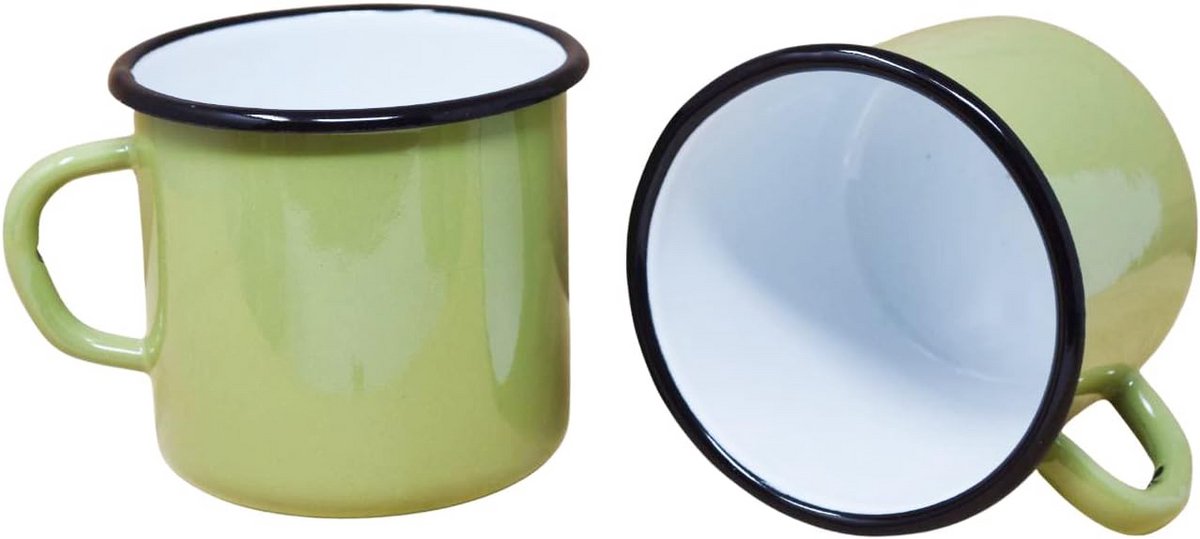 Set van 2 Anijsgroene Emaille Mokken - 250 ml - Stevig en Hittebestendig