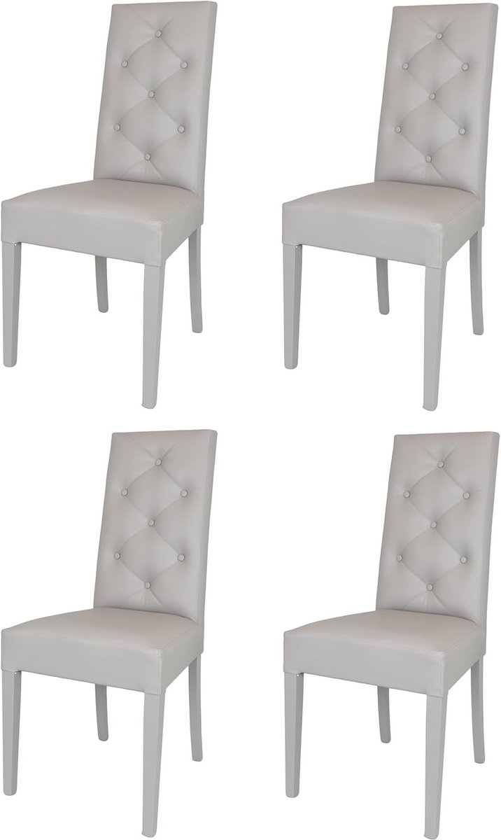 Set van 4 Moderne Eetkamerstoelen Lichtgrijs Beukenhout Kunstleer Zitting