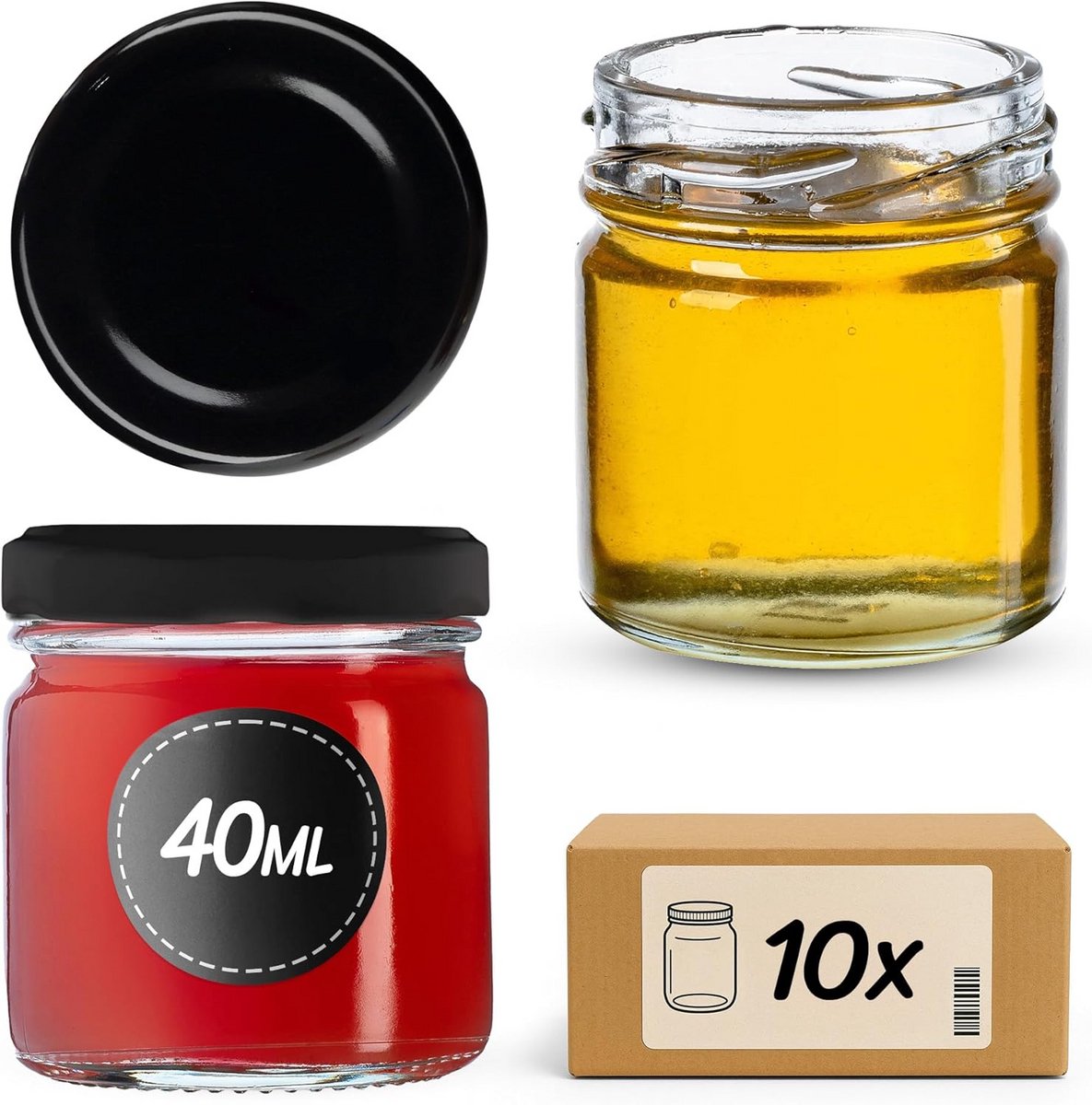 Set van 10 Mini Weckpotjes met Schroefdeksel - 40 ml Glaswaren voor Kruiden en Jam