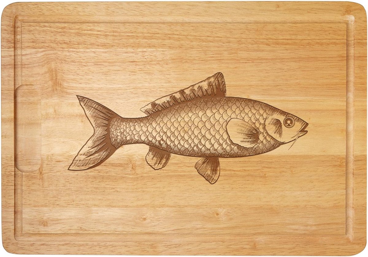 Houten Snijplank met Vis Gravure - Groot Grill- en Broodplank met Sapgoot