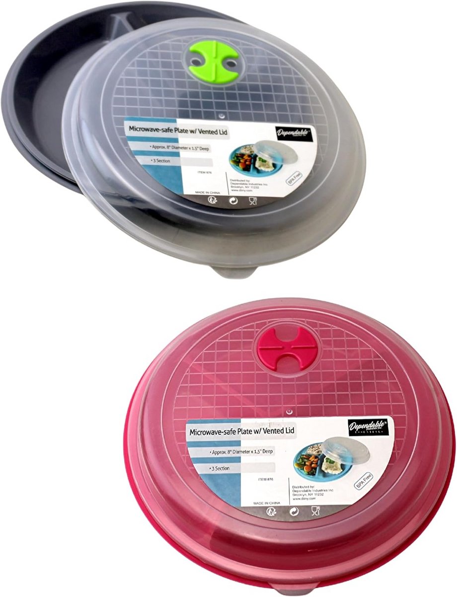 2-Pack Magnetron Maaltijdborden met Deksel en 3 Vakken - BPA-vrij & Ventilerend