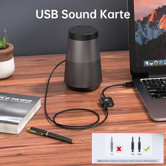 MOSWAG USB naar 3,5 mm audio adapter (2 stuks), USB naar Aux kabel met 4 polige TRRS microfoon Hoofdtelefoonhouder Ingebouwde chip Externe geluidskaart voor pc PS4 PS5 en meer