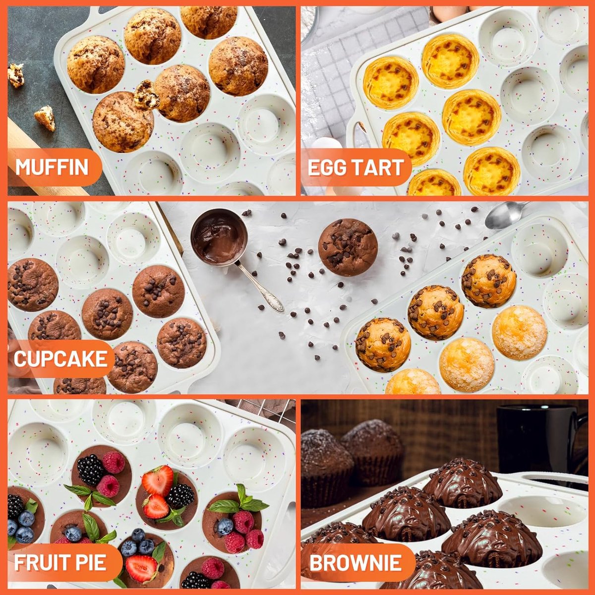 Siliconen Muffinvorm- Met Metaal Versterkte Rand - 12 Cupcake Vormen - Oven- en Vaatwasbestendig - BPA Vrij - 2 Stuks – foto 4
