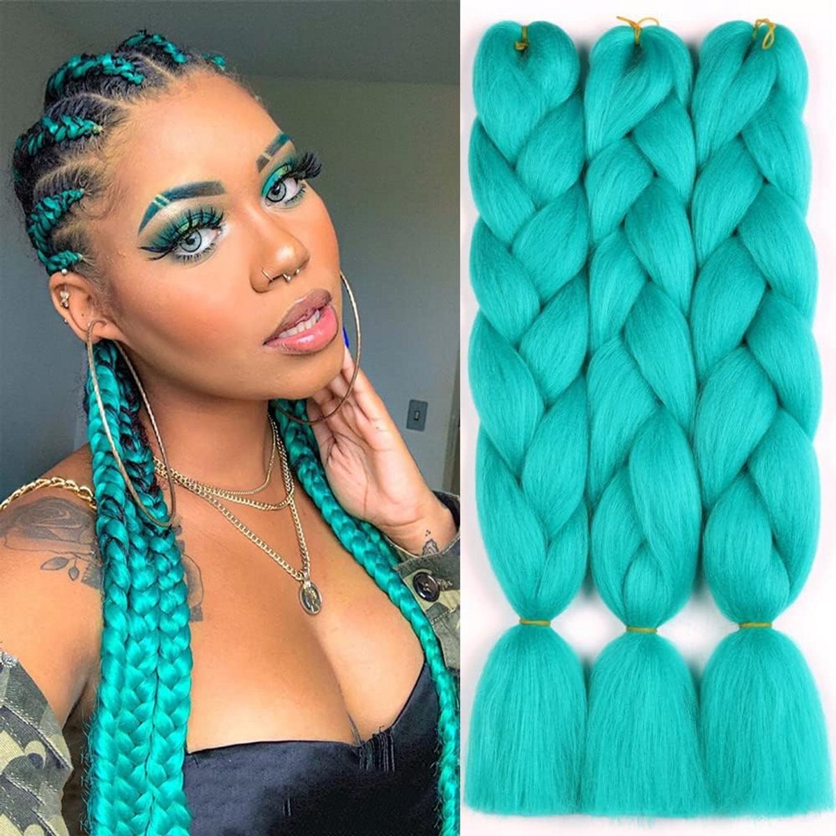 Synthetische Haarverlengingen 60cm Vlechthaar voor Braids en Crochet - Blauw/Groen