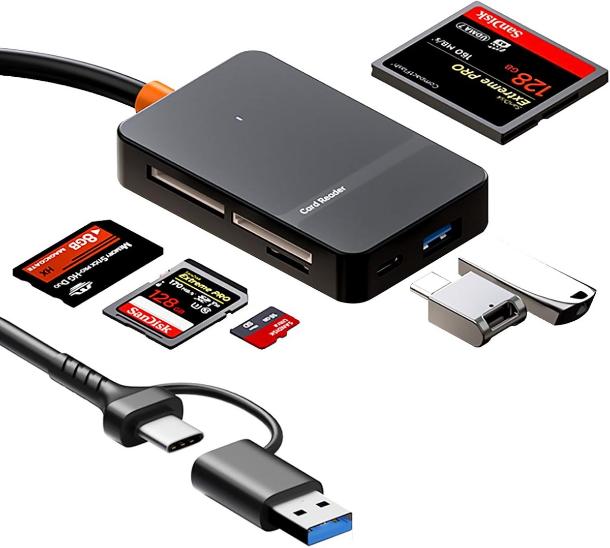 Multifunctionele 6-in-1 USB C Kaartlezer voor SD, microSD, CF, MS - 5 Gbps Hoge Snelheid