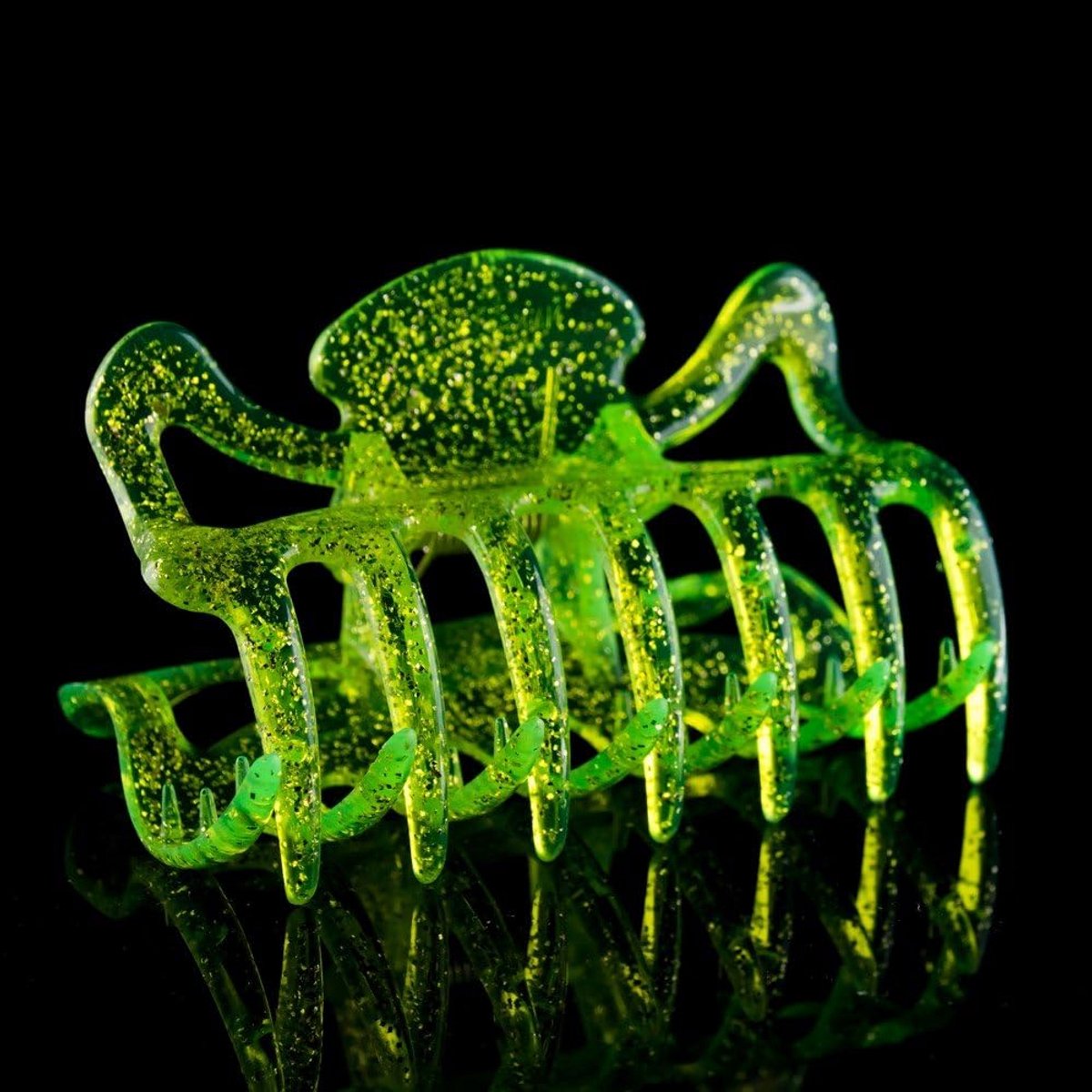 Grote Haarspeld XL 9 cm in Neon Geel met Zilver Glitter