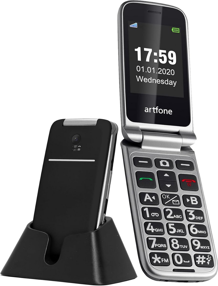 Eenvoudige Klaptelefoon voor Senioren met Grote Toetsen, SOS-knop en Oplaadstation
