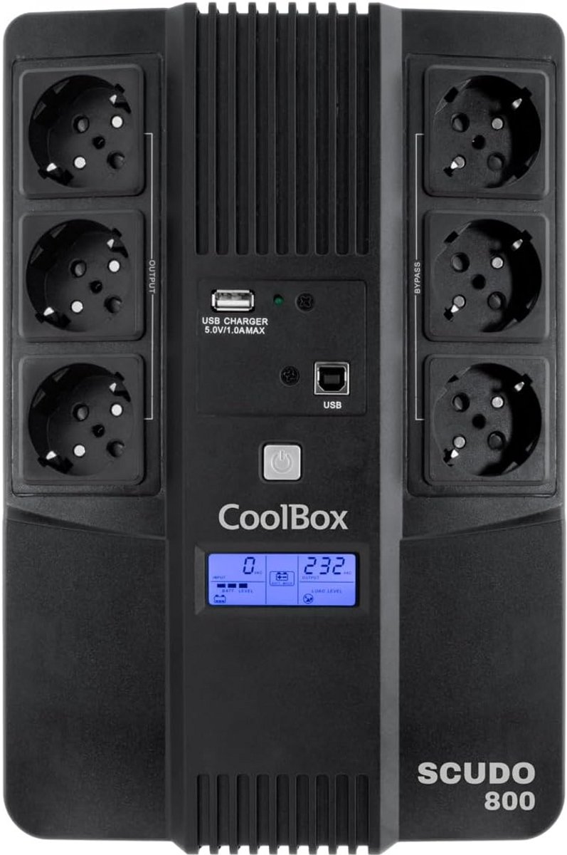 800VA/480W UPS Noodstroomvoorziening met LCD Schuko 6 Stopcontacten en USB