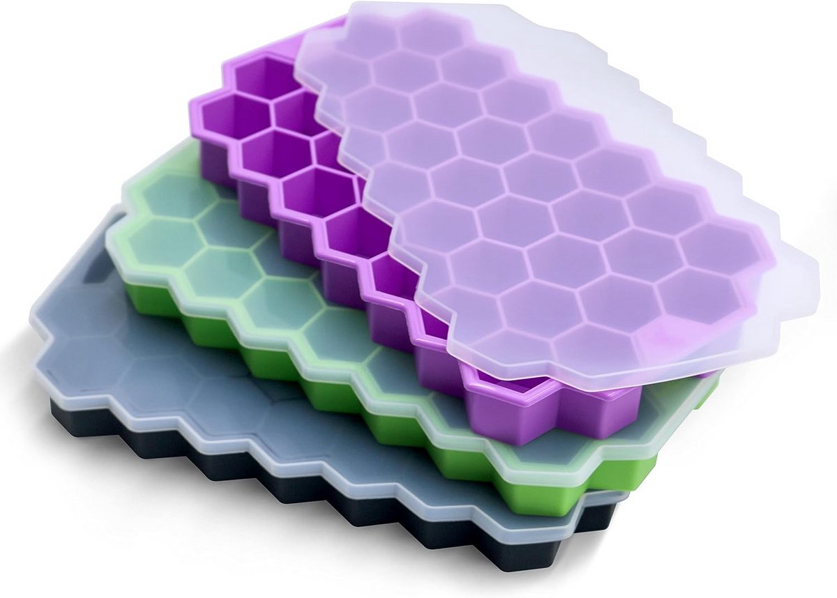 Silicone ijsblokjesvormpjes met deksel - 3 stuks, kubervormige ijsblokjes voor dranken