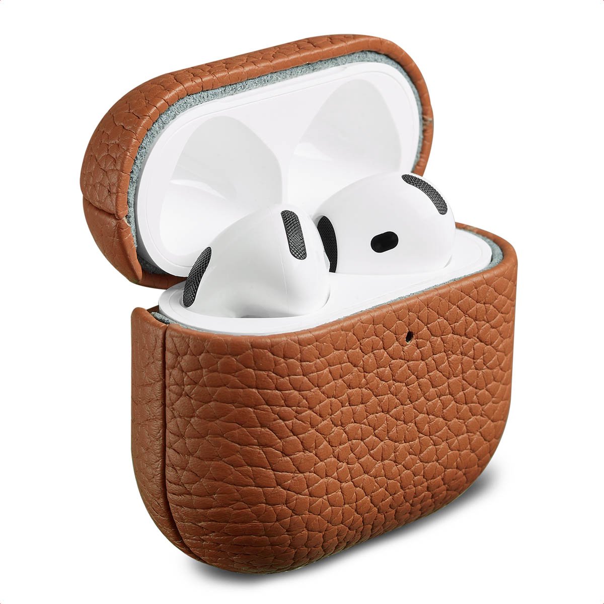 Accezz Echt Leren Case - Hoesje geschikt voor AirPods 4 - Cognac