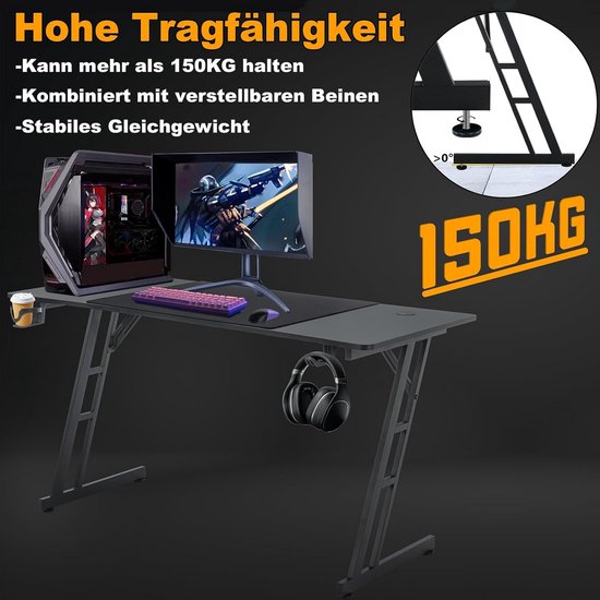 Gamingtafel 160 cm - Koolstofvezel Tafelblad - Ergonomisch Bureau - Zwart van Merkloos — afbeelding 3