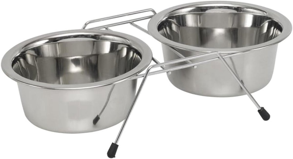 Dubbele Napstandaard met 2 Roestvrijstalen Bakken - 2 x Ø 13 cm - 0,40 Ltr - Chroom