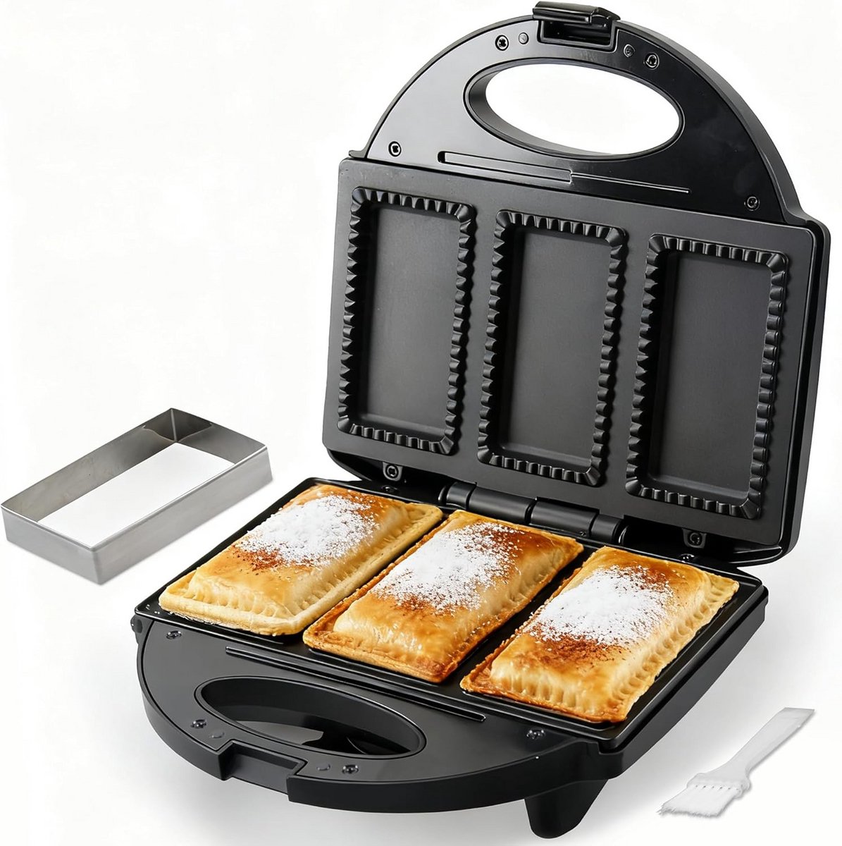 Mini Taart Maker - Apparaat voor Gebak - Snelle Snacks Maken - Anti-aanbaklaag - 3 Stuks Tegelijk - Zwart