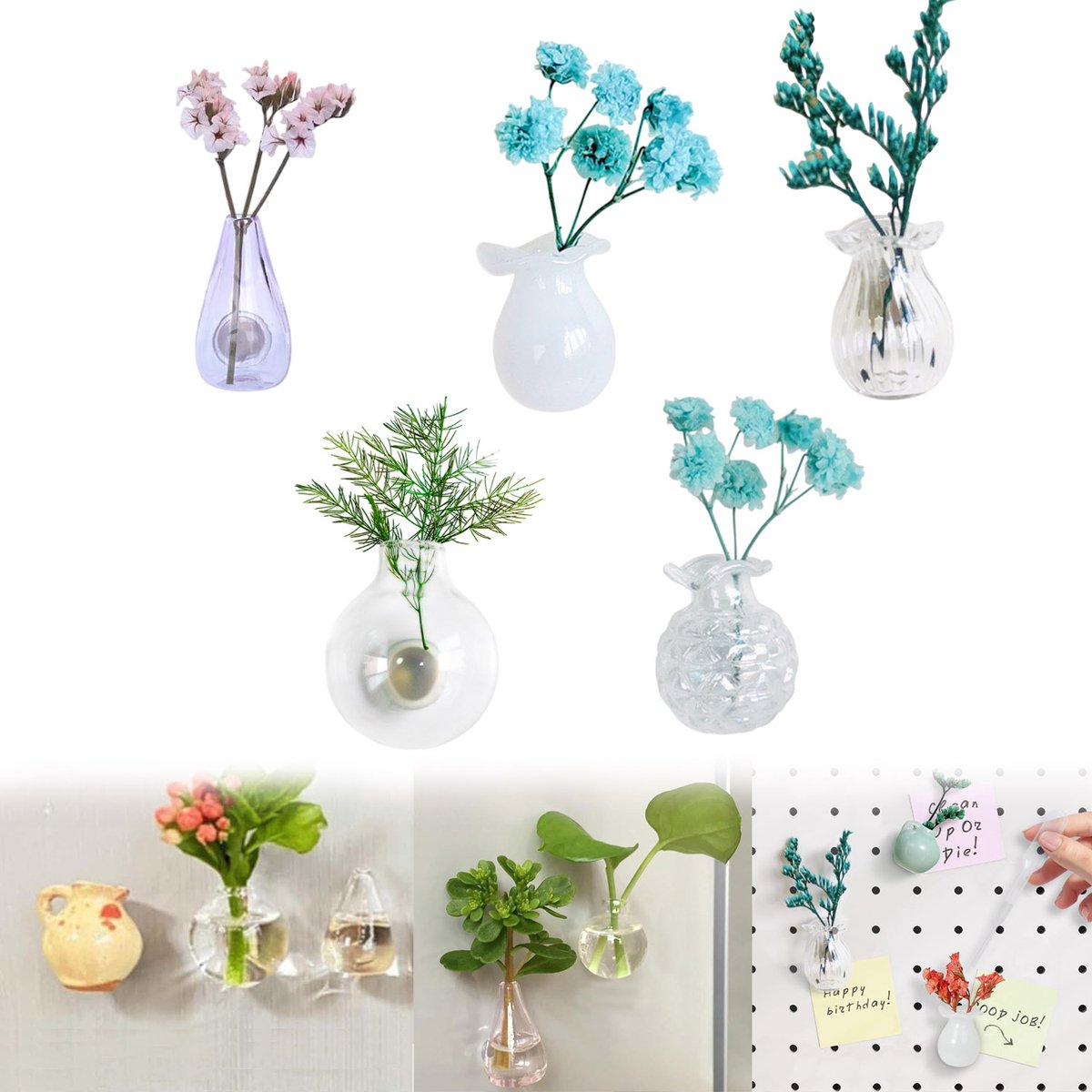 MAGICSHE Koelkastmagneten Decoratie, 5 Stuks, 3D Keramiek Mini Vaasmagneten, Leuke Decoratie voor Magneetborden, Koelkast, Thuis, Kantoor, Whiteboards, Foto's