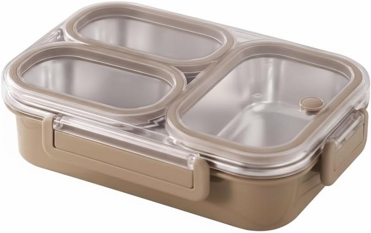 Metalen Broodtrommel met Vakjes - RVS Lunchtrommel 800ml voor School & Kantoor
