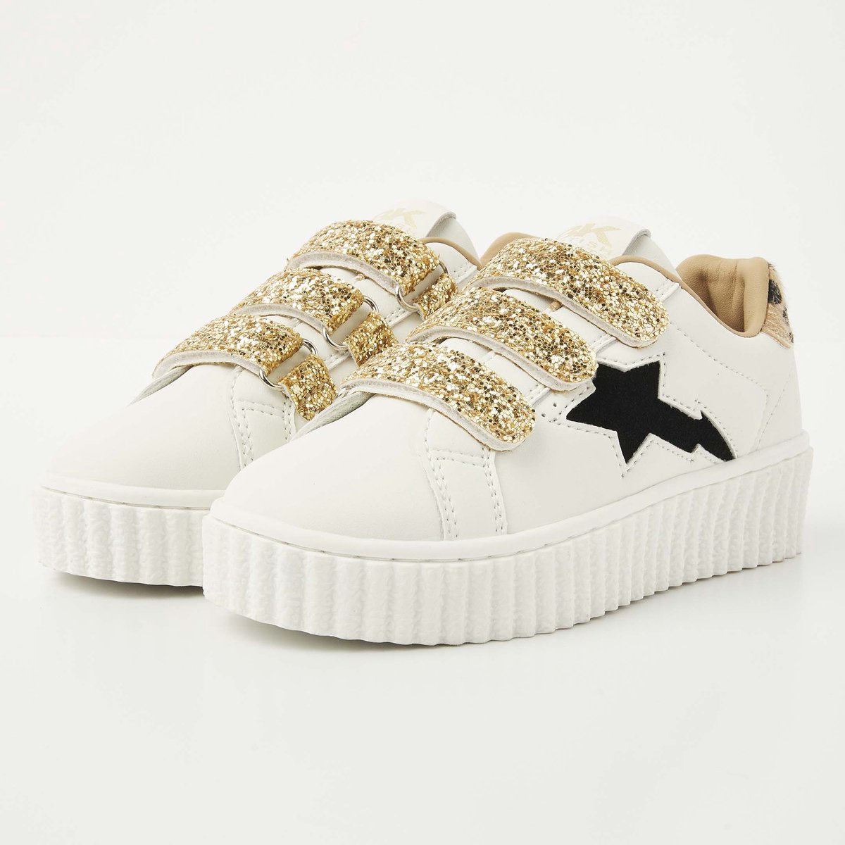 British Knights - Bliss Velcro Meisjes Sneakers Laag - Maat 28 - Wit/Goud/Panterprint/Zwart - Meiden Schoenen