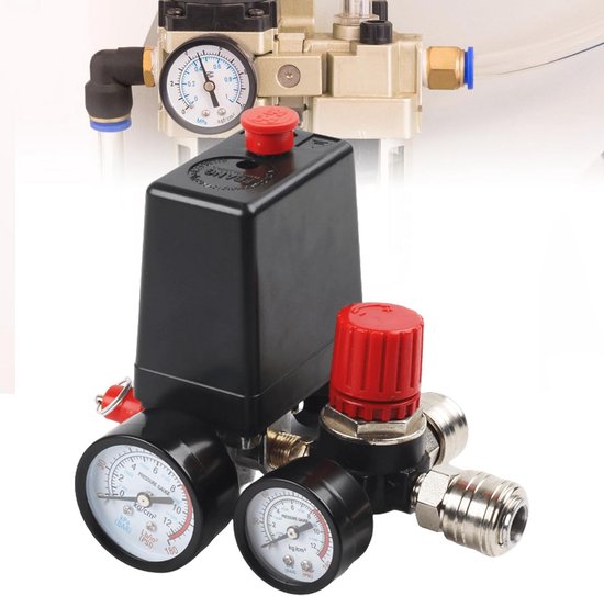 De Luchtcompressor Van De Auto Met Manometer Stock Foto - Afbeelding