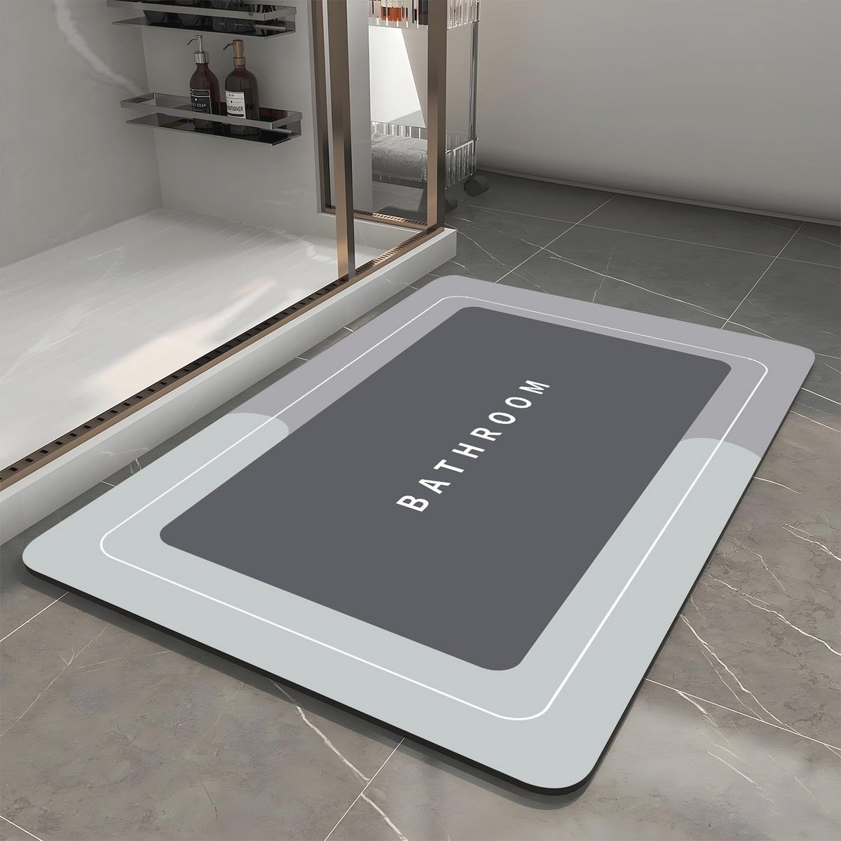 Sneldrogende Antislip Badkamermat - Super Absorberend en Onderhoudsvriendelijk - Grijs 69,8 x 39,9 cm