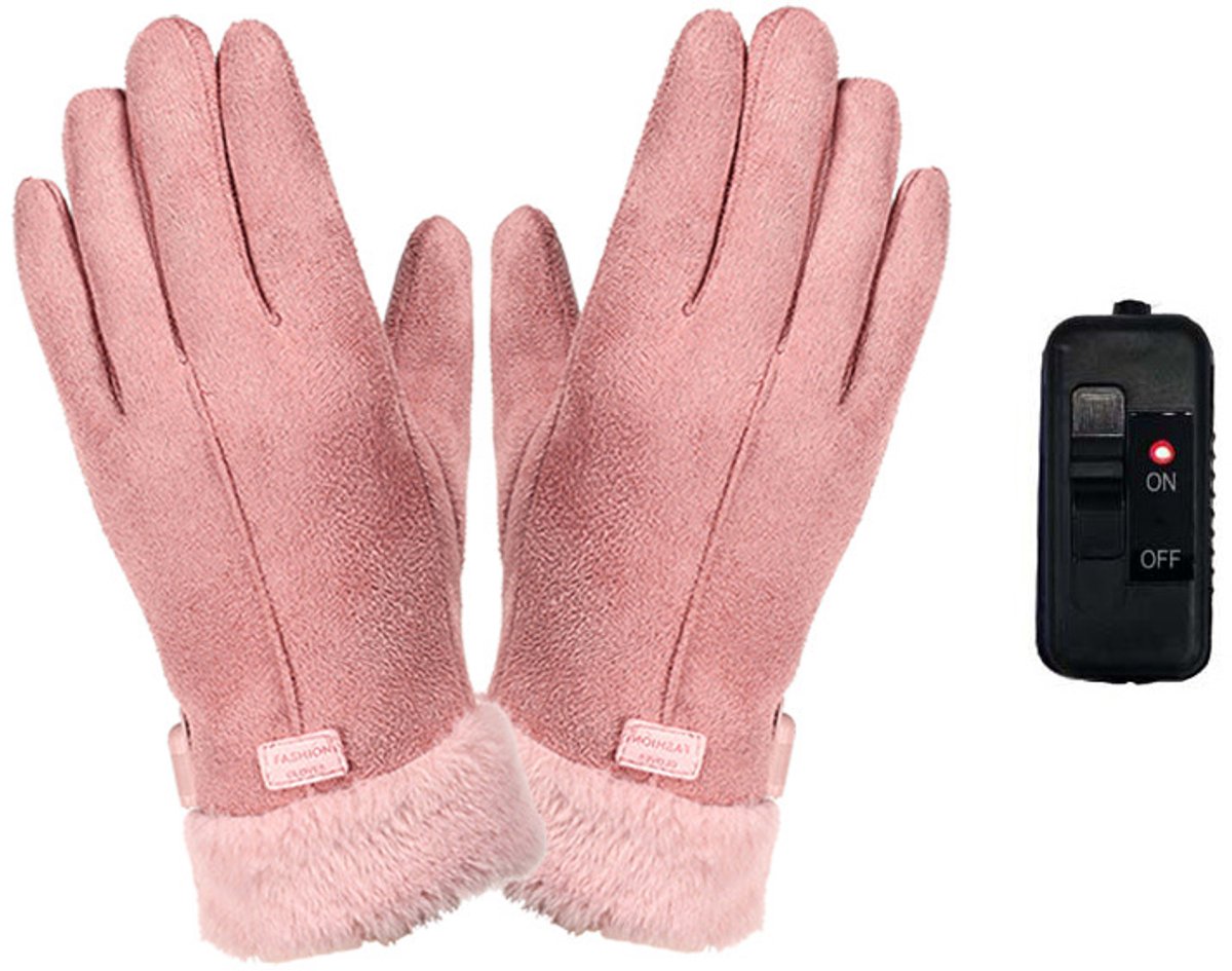 1-paar Heated Gloves – Electric Heated Winter Gloves – Warme handschoenen – Batterij niet inbegrepen – Plug and play – Enkelzijdige verwarming – Met schakelaar – Touchscreen-ondersteuning – Geschikt voor fietsen, motorrijden, wandelen, skiën – Roze