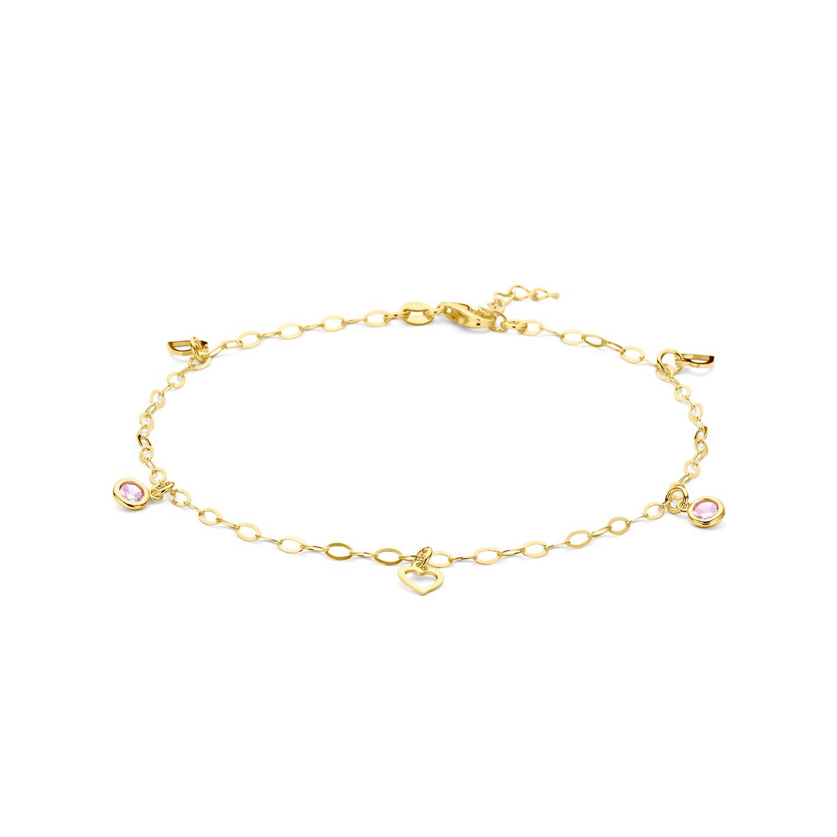 Enkelbandje Hart En Roze Zirkonia 24 + 2 Cm 3 Micron Zilver Verguld (Geel)
