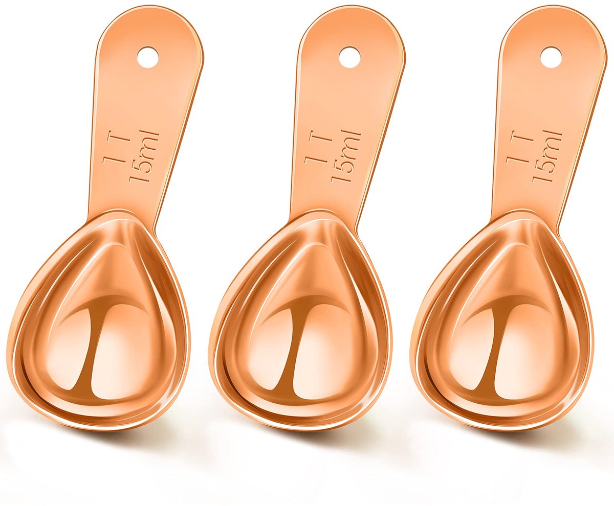 3 stuks - Lepels - Roestvrij staal - Theelepel - Met maatverdeling - Koffielepel met kort handvat - Geschikt voor keuken en bakken - Multifunctionele maatlepel - 15 ml - Roségoud