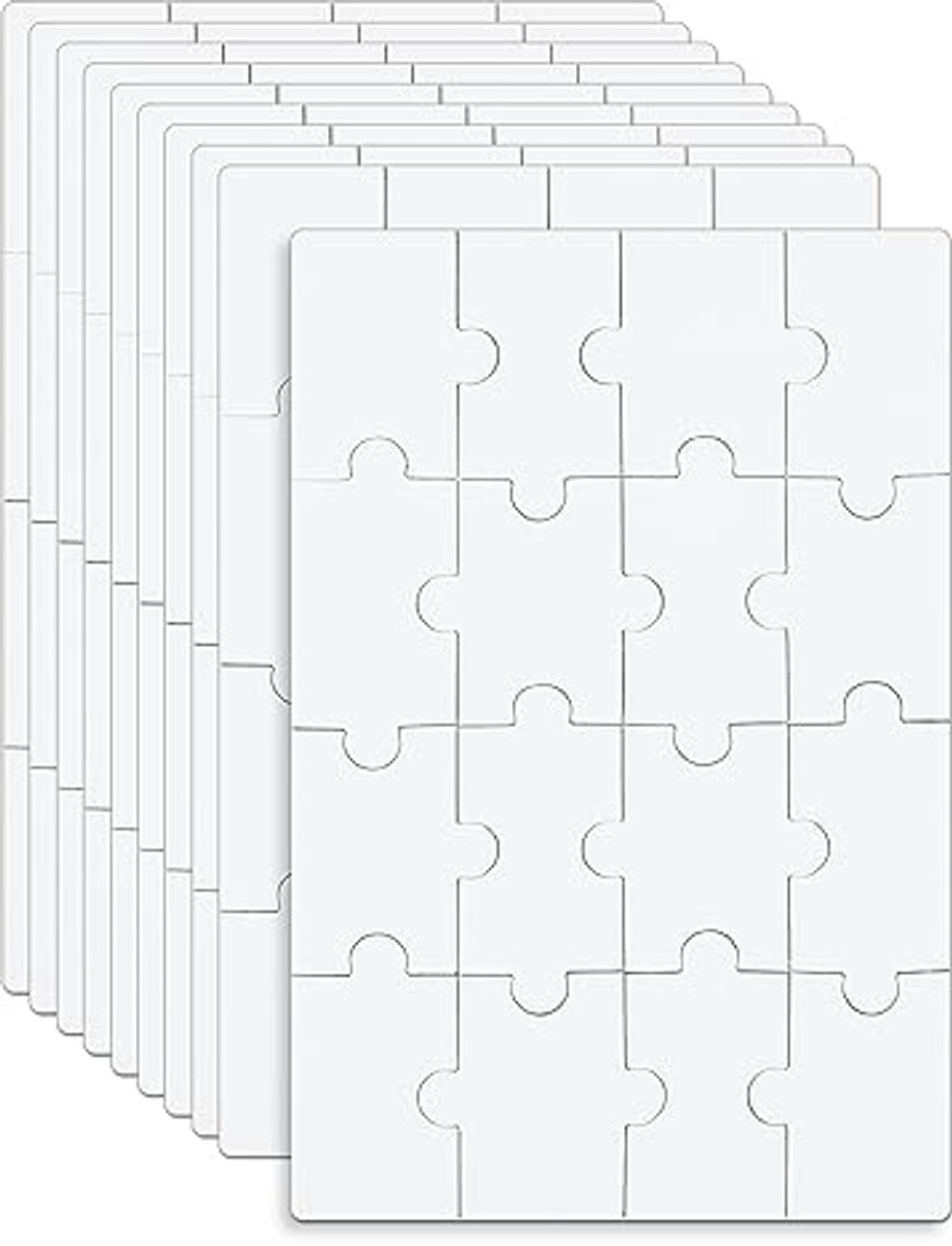10 Sheets Blank Jigsaw Puzzles, 15x10cm DIY Fun 16-Piece Puzzle Set - White Puzzle for Activity, Birthday Party and Craft