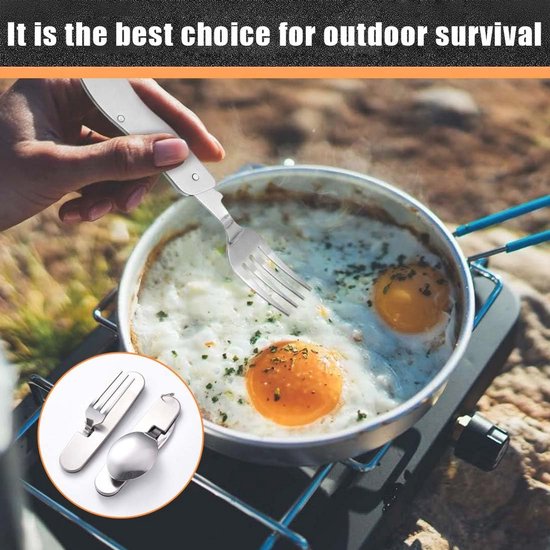 4-in-1 Campingbestek Set - Opvouwbaar Roestvrij Staal voor Outdoor Activiteiten van Merkloos — afbeelding 3