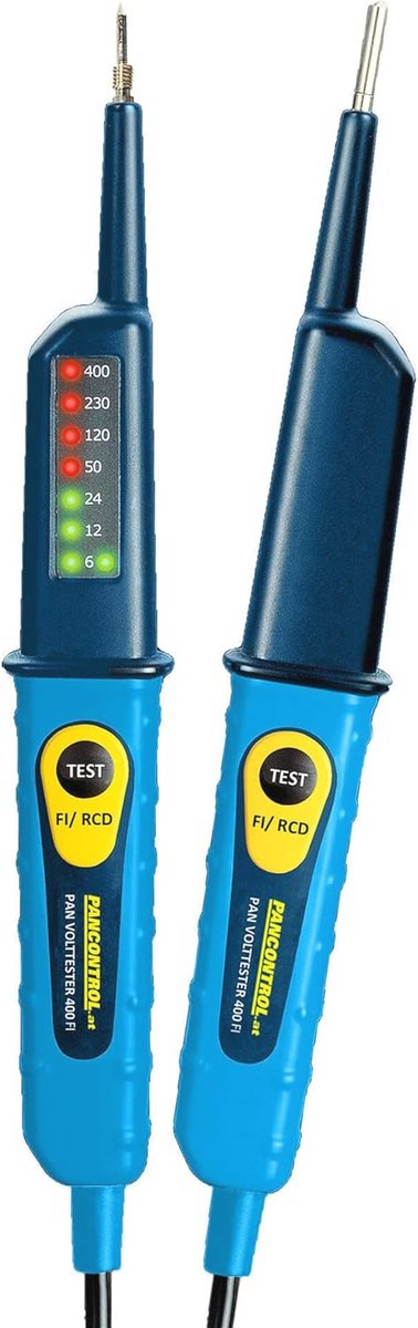 Spanningsmeter met LED-display 6-400V AC/DC en 30mA FI-test