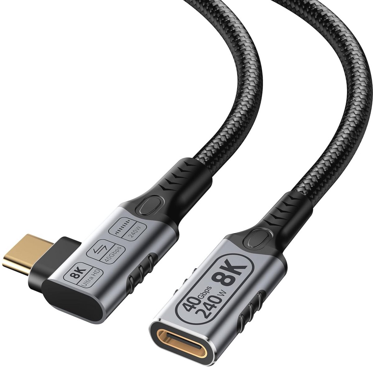 90 graden USB-C verlengkabel - 8K/4K Video, 40 Gbps, 240W Snel Opladen - 1m