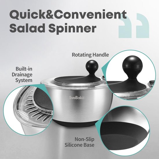 Premium 5,3-Qt Roestvrij Stalen Slacentrifuge met Stopknop - Vaatwasmachinebestendig en BPA-vrij van premium — afbeelding 2