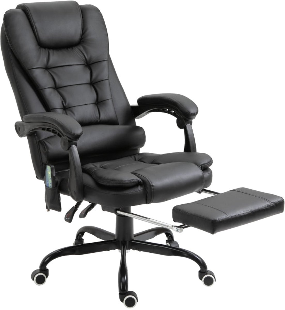Merax Vinsetto Ergonomische Bureaustoel - 7 Massagepunten - Verstelbare Rugleuning tot 155° - Ingebouwde Voetsteun - Zwart