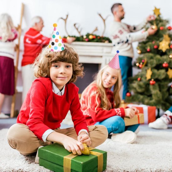 S.F.Pachira 24 stuks verjaardagsfeesthoeden, papier met pompons, mooie kroonhoedset voor verjaardag, Kerstmis, Halloween, Nieuwjaar, feestdecoraties voor kinderen, volwassenen, huisdieren