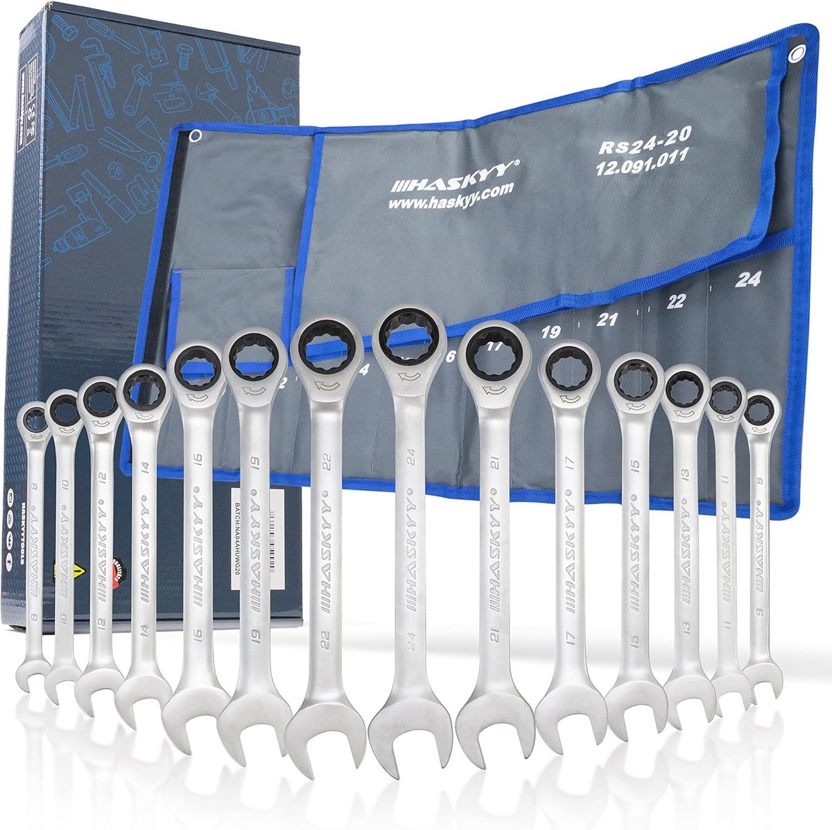 14-delige Ratelsleutelset 8-24 mm - Steeksleutelset voor Professioneel Gebruik