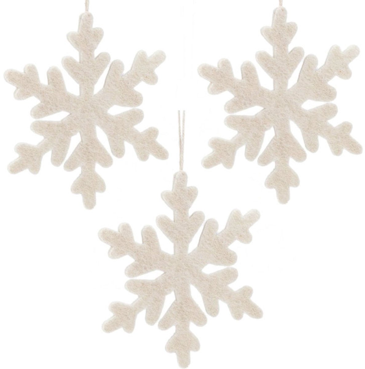 Wolvilt Hangers Sneeuwvlokken- Set 3 stuks - Medium - Fairtrade Homedeco - 16cm