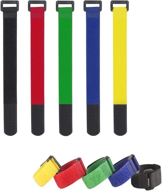 Herbruikbare klittenband kabelbinders - 10 stuks in 5 kleuren voor