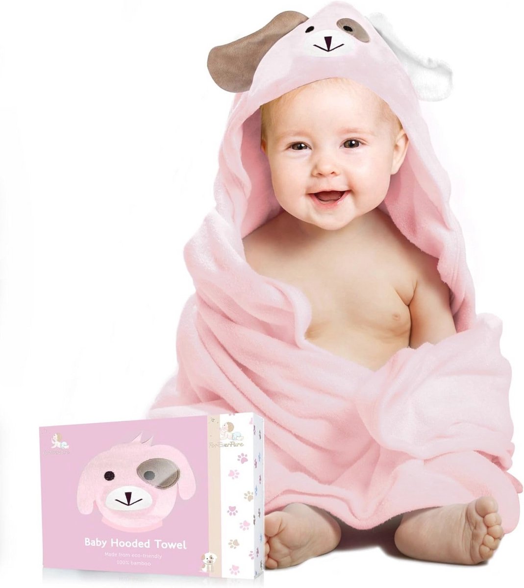 Babyhanddoek met capuchon - ultrazacht, absorberend en biologisch bamboekatoen, 89 x 89 cm, roze