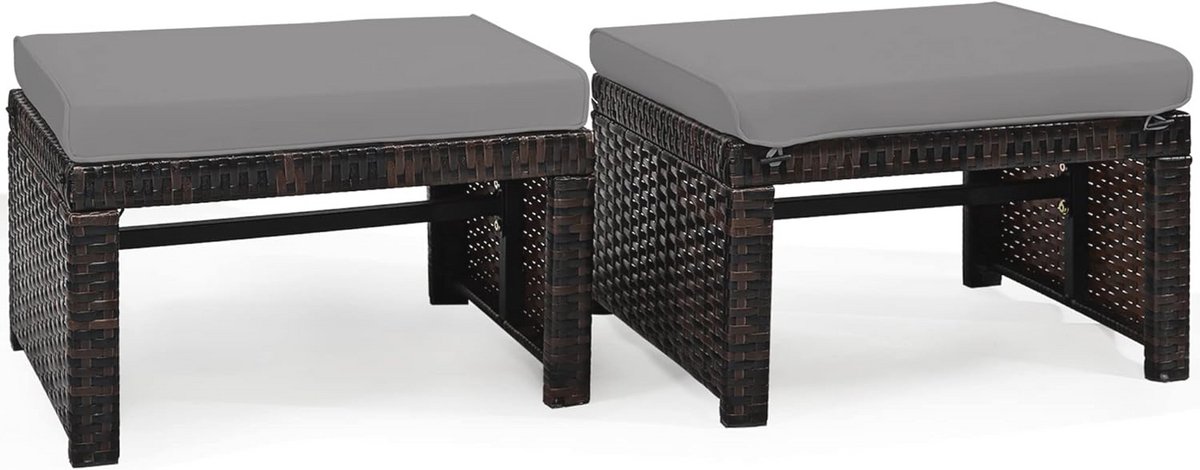 Weerbestendige Ottomaanse Voetenbank Set van 2 met Comfortabel Kussen - Perfect voor Tuin en Terras